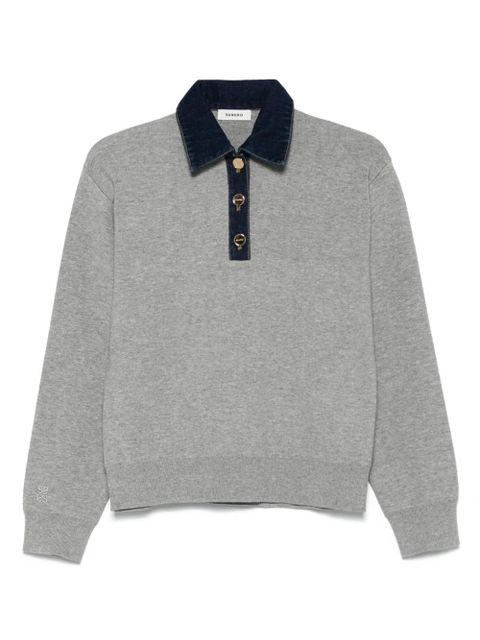 SANDRO denim-trim polo top - Grey - zdjęcie produktu nr 1