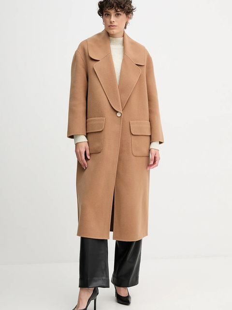 Calvin Klein Jeans sweter z domieszką wełny damski kolor beżowy z półgolfem LV044D372G