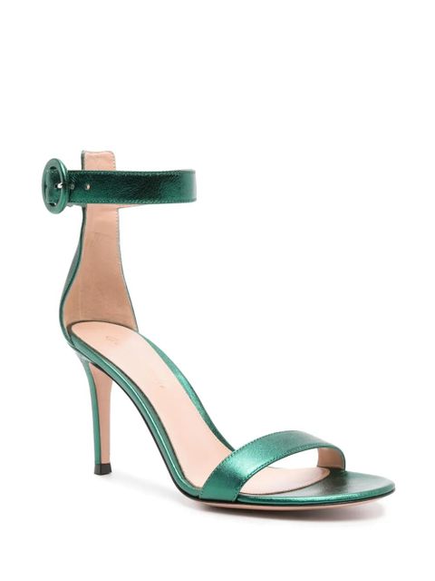 Gianvito Rossi Portofino 85mm metallic-leather sandals - Green - zdjęcie produktu nr 2