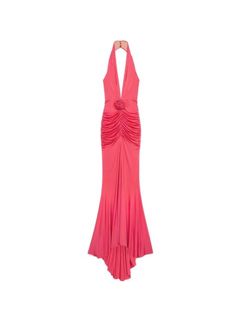 Blumarine rose-appliqué halterneck maxi dress - Pink - zdjęcie produktu nr 1