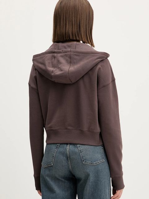 Tommy Jeans bluza bawełniana damska kolor brązowy z kapturem melanżowa DW0DW21976