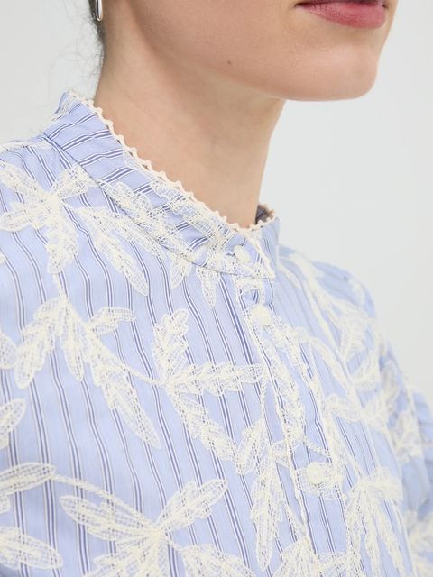 MUNTHE koszula bawełniana FREDIA damska kolor niebieski regular ze stójką 251103025136