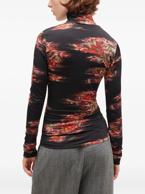 GANNI floral-print turtleneck T-shirt - Black - zdjęcie produktu nr 2