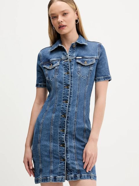 Guess Jeans sukienka jeansowa kolor niebieski mini prosta W5YK55 D5R11 - zdjęcie produktu nr 1