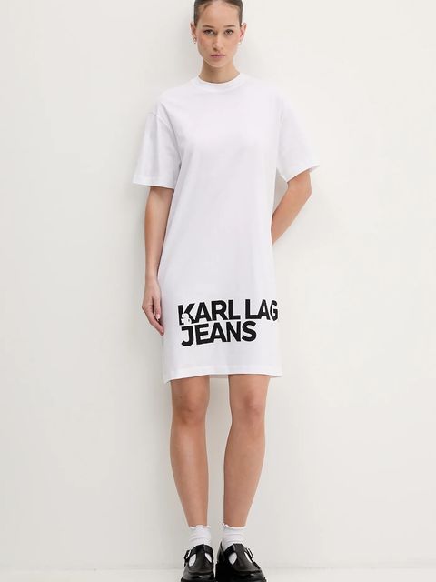 Karl Lagerfeld Jeans sukienka bawełniana kolor biały mini prosta B1W13054 - zdjęcie produktu nr 2