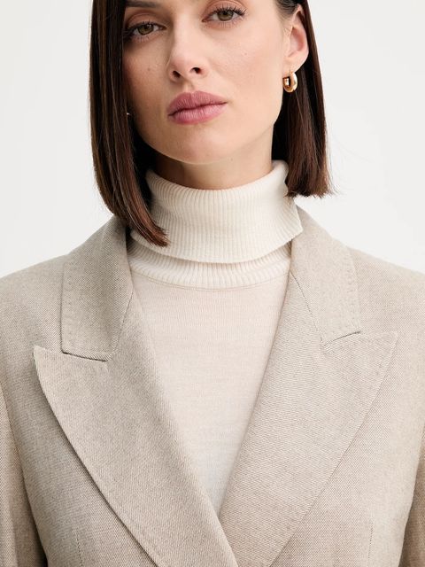 Marella marynarka z wełną kolor beżowy dwurzędowa gładka 2523046102200