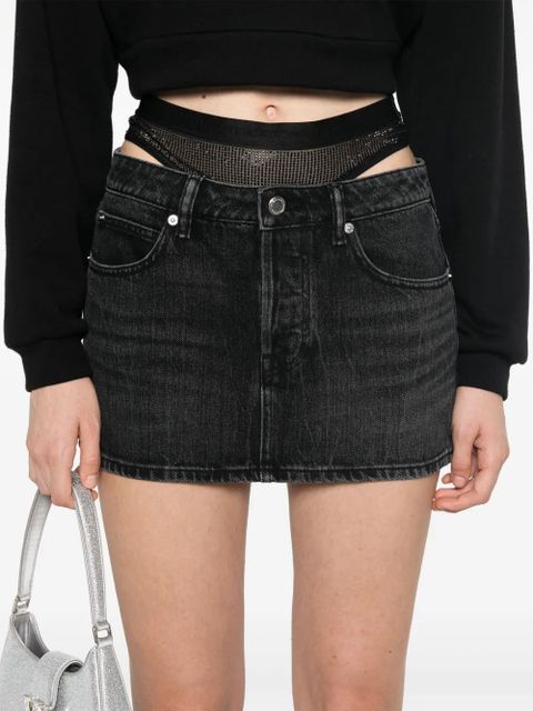 Alexander Wang crystal denim mini skirt - Black