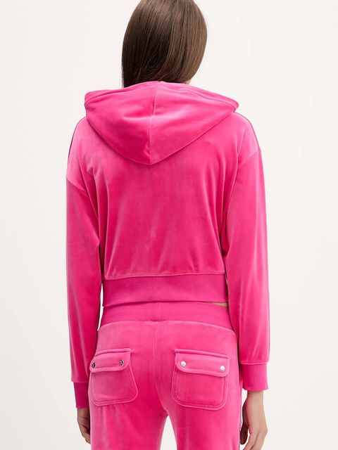 Juicy Couture bluza welurowa BRENDAL CROP OVERSIZED HOODIE damska kolor różowy z kapturem gładka JCBAS225801