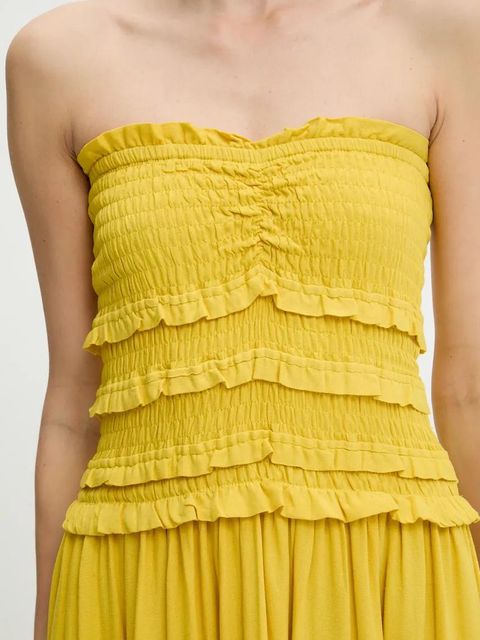 Answear.LAB sukienka z lnem kolor żółty maxi rozkloszowana