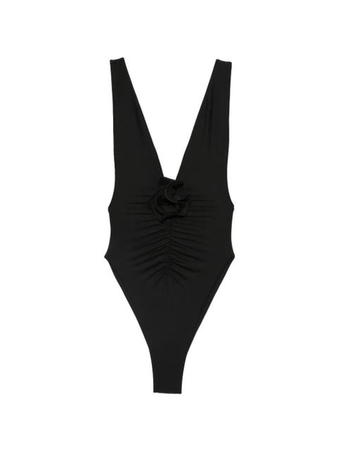 La Reveche Samira ruched floral-appliqué swimsuit - Black - zdjęcie produktu nr 1