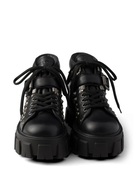 Prada Monolith studded leather booties - Black
