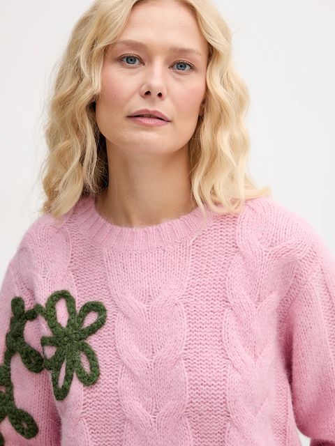 Stine Goya sweter z dodatkiem wełny damski kolor różowy ciepły SG-AW25-K050-2418