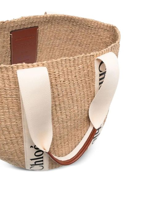 Chloé large Woody logo tote bag - Neutrals
