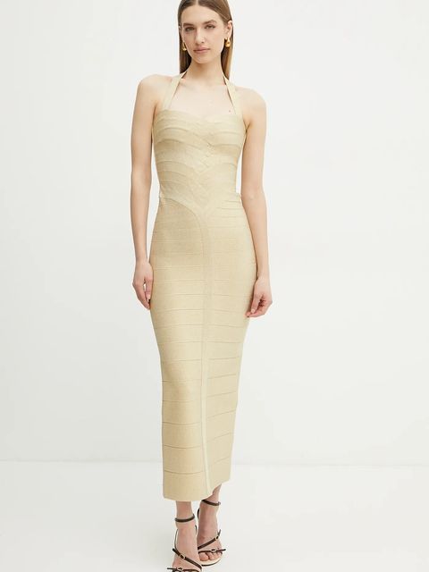 Herve Leger sukienka Iris kolor złoty maxi dopasowana HLM8505780