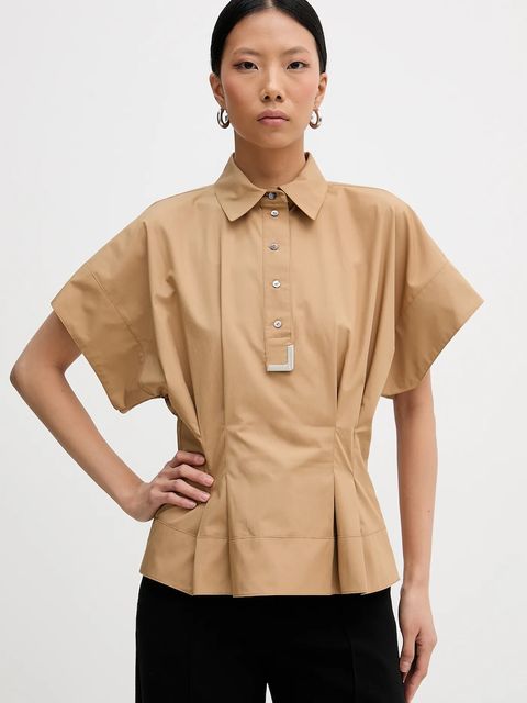 Karl Lagerfeld bluzka bawełniana damska kolor beżowy gładka B1W11006 - zdjęcie produktu nr 1