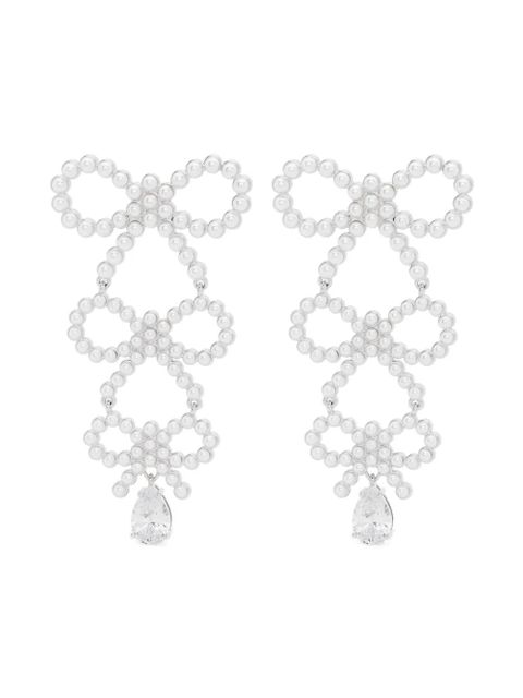 Self-Portrait tiered pearl bow earrings - Silver - zdjęcie produktu nr 1