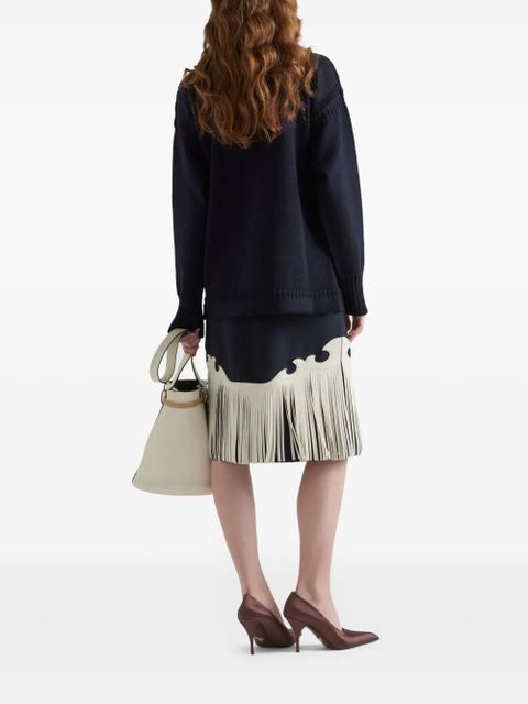 Prada fringed rush-stitch midi skirt - Blue