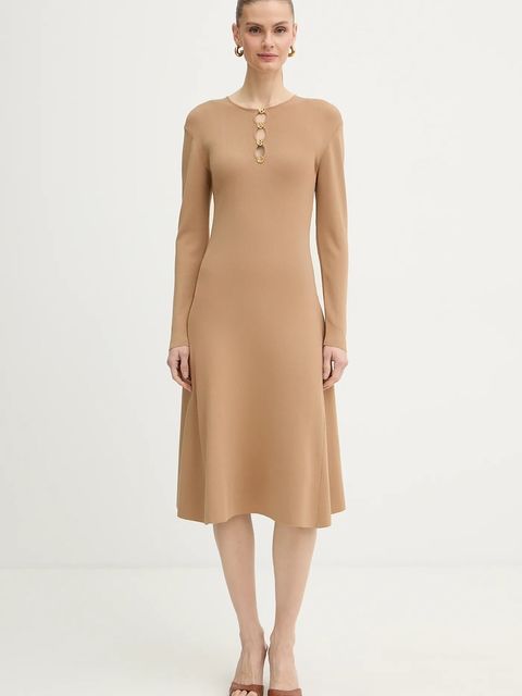 Karl Lagerfeld sukienka KARL DAILY kolor beżowy midi rozkloszowana B1W13003 - zdjęcie produktu nr 1