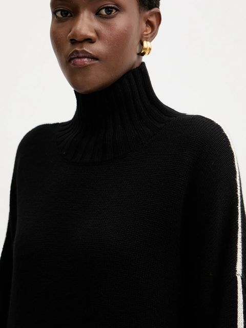 Pinko sweter wełniany damski kolor czarny lekki z golfem 105396 A2PL