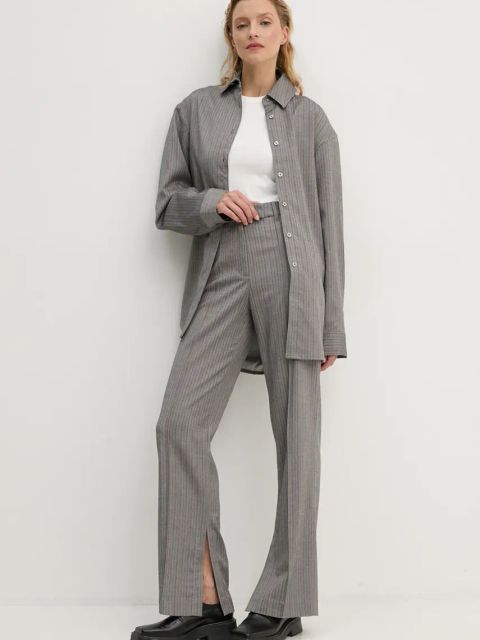 Remain koszula Herringbone Overshirt damska kolor szary relaxed z kołnierzykiem klasycznym 5018743038