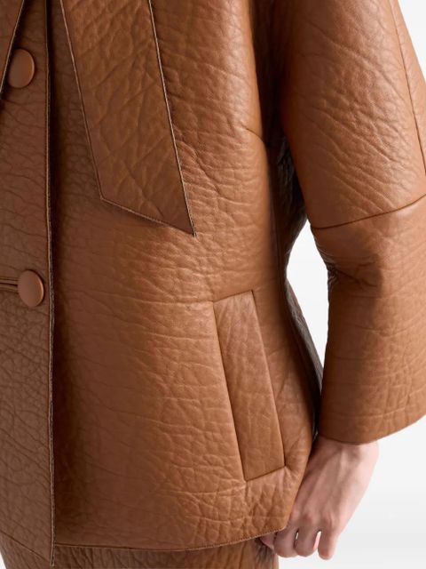 Prada scarf-detail leather jacket - Brown