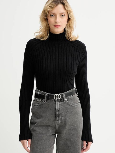 Marc O'Polo sweter bawełniany damski kolor czarny z półgolfem 509605960173 - zdjęcie produktu nr 1