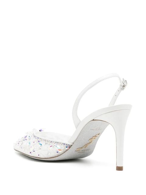 René Caovilla lace embellished sling back pumps - White
