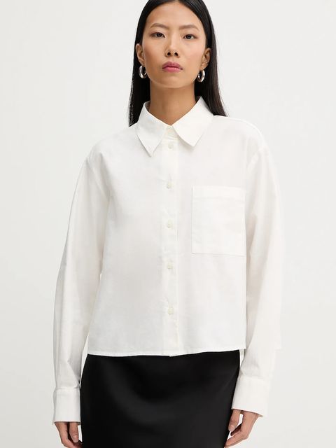 Marc O'Polo koszula bawełniana damska kolor beżowy relaxed z kołnierzykiem klasycznym 5000007466 - zdjęcie produktu nr 1