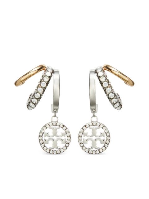 Tory Burch pave triple hoop earrings - White