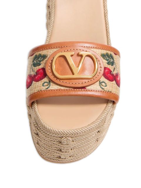Valentino Garavani VLogo Signature Cherryfic-print wedge sandals - Neutrals
