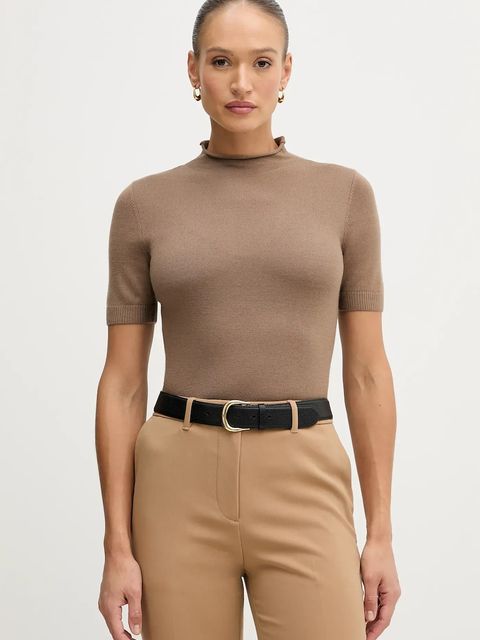 Sisley sweter z dodatkiem wełny damski kolor brązowy z półgolfem 11BAM105P - zdjęcie produktu nr 1