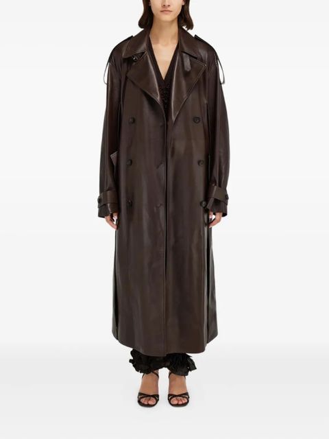 Ferragamo belted leather trench coat - Brown