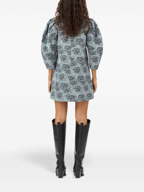 GANNI patterned-jacquard mini dress - Blue