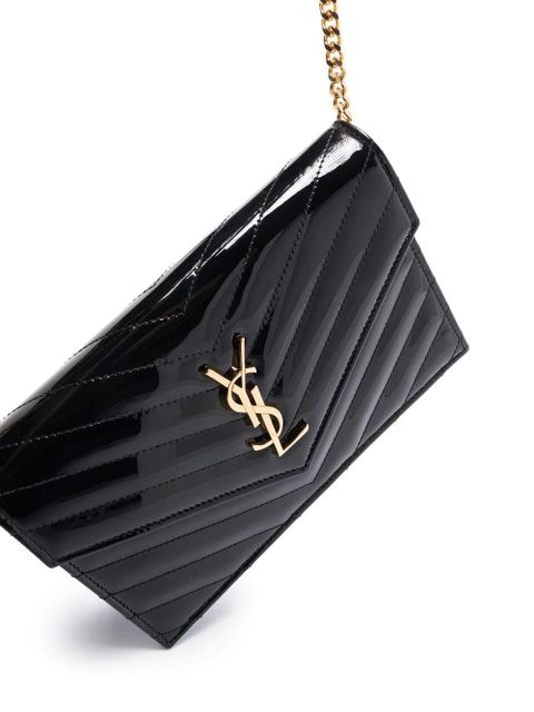 Saint Laurent Envelope patent leather quilted clutch bag - Black
