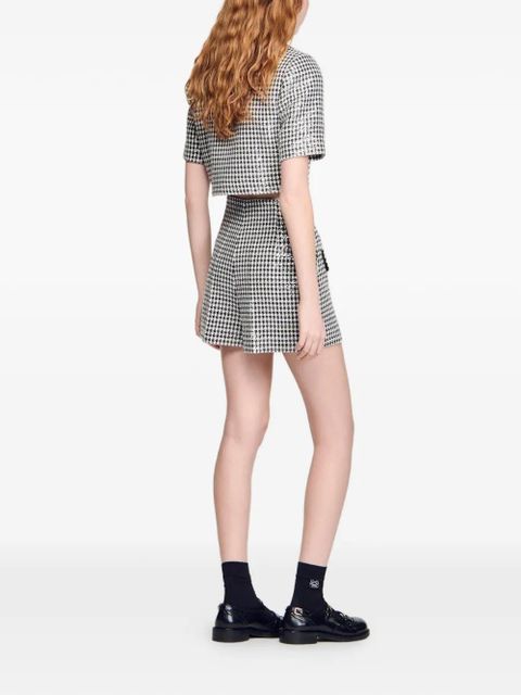 SANDRO sequin houndstooth tweed shorts - Black