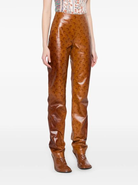 Marine Serre Moon-print leather trousers - Brown