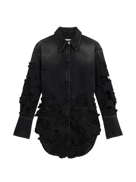 Blumarine floral-applique denim shirt - Black - zdjęcie produktu nr 1