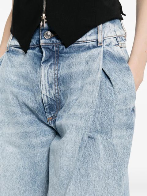 Sportmax Salbatro button-embellished pleated denim trousers - Blue