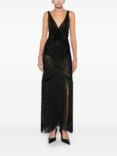 The Attico fringed midi dress - Black