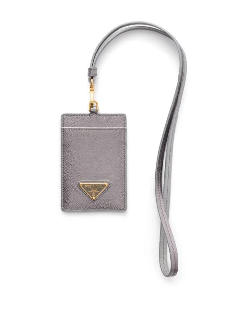 Prada triangle-logo leather badge-holder - Grey - zdjęcie produktu nr 1