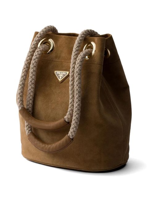 Prada small Mariner suede bucket bag - Brown