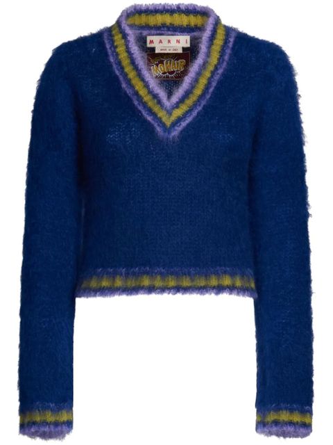 Marni striped-trim mohair-blend jumper - Blue - zdjęcie produktu nr 1