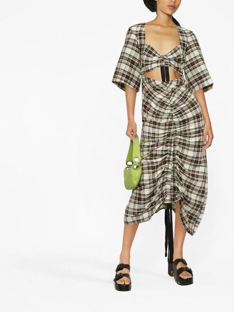 GANNI ruched plaid midi dress - Black - zdjęcie produktu nr 2