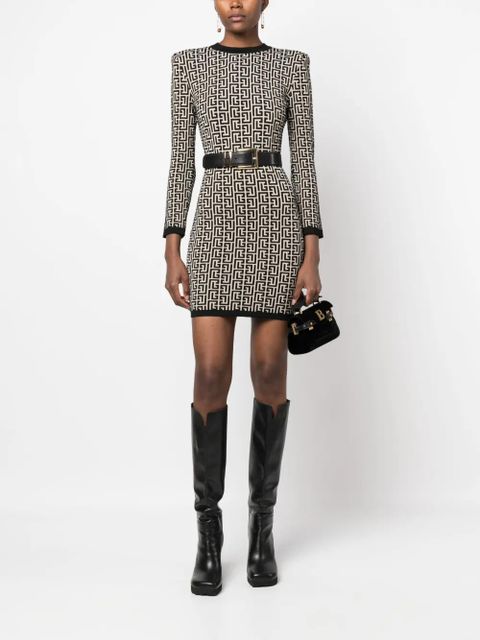 Balmain monogram-print wool-blend dress - Neutrals