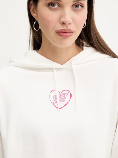 Tommy Jeans bluza bawełniana damska kolor biały z kapturem z nadrukiem DW0DW21408