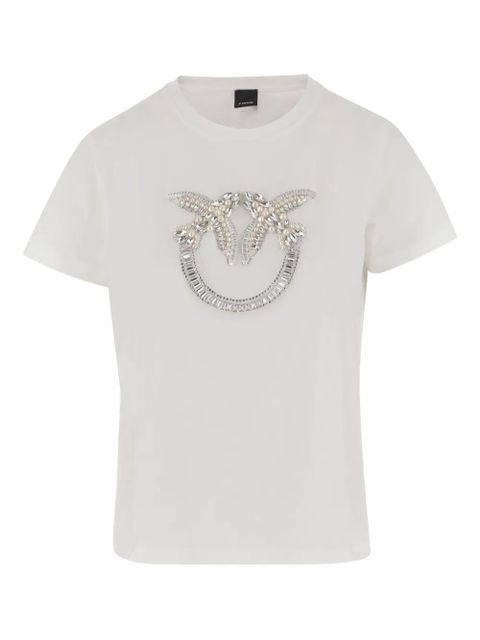 PINKO crystal-embellished logo crew-neck T-shirt - White - zdjęcie produktu nr 1
