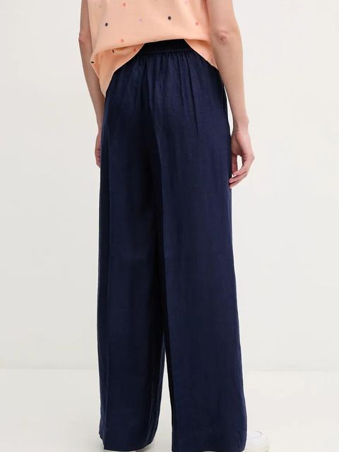 United Colors of Benetton spodnie lniane damskie kolor granatowy proste high waist 4AGHDF08K