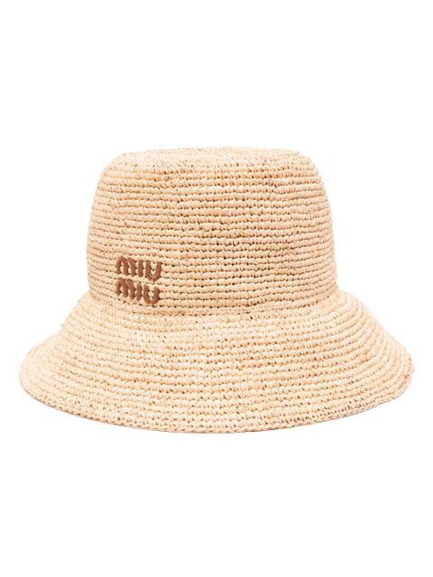 Miu Miu logo-embroidered raffia sun hat - Neutrals
