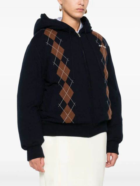 Miu Miu diamond-pattern hooded jacket - F000 navy - zdjęcie produktu nr 2
