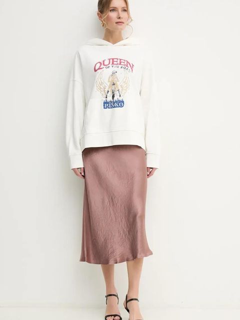 Pinko bluza bawełniana damska kolor biały z kapturem z nadrukiem 104623 A2DB